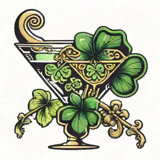 A Single Martini Glass With A Clover Leaf On The Side