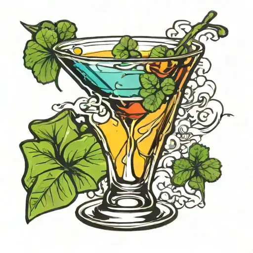 A Single Martini Glass With A Clover Leaf On The Side