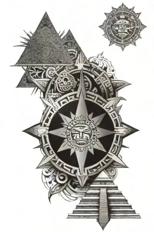 Aztec Calendar And Pyramid