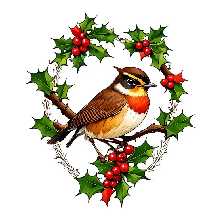 Wren On A Holly Branch