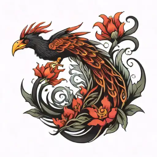 A Sleek Feminine Black And Red Phoenix