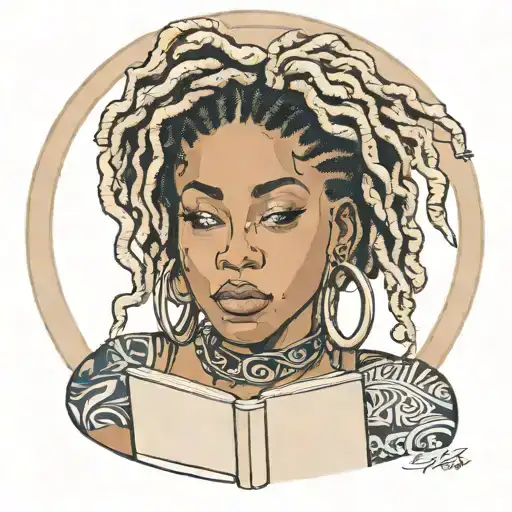 Black Woman With Locs And Big Hoop Earrings Reading