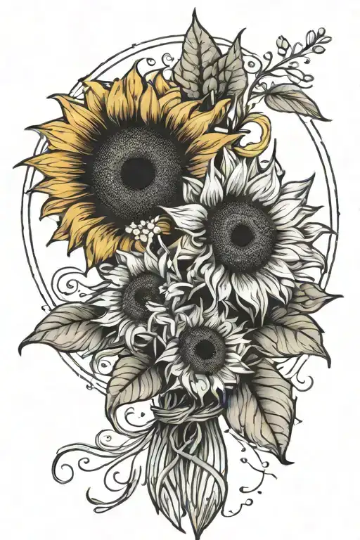 Sun Inside Of A Sunflower Bouquet Wrapped