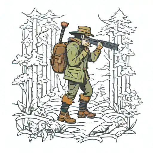 Hunter In Forest Scene With A Hidden