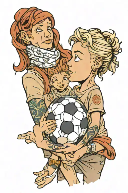 A Mother And Her Son Holding Hands And A Soccer Ball