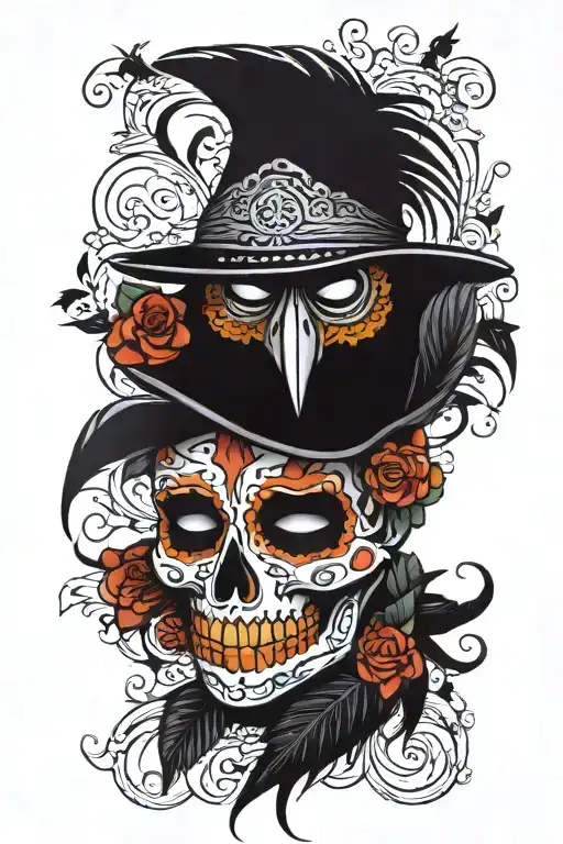 Day Of The Dead Mask On Crow