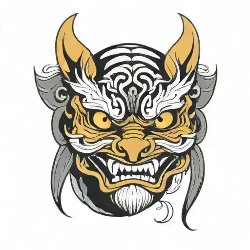Japanese Tengu Mask On Tiger