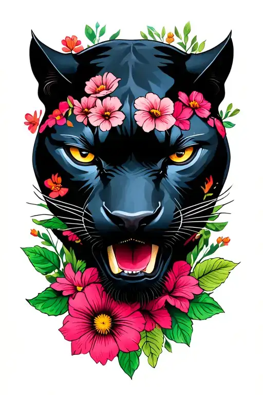 Black Panther With Flowers