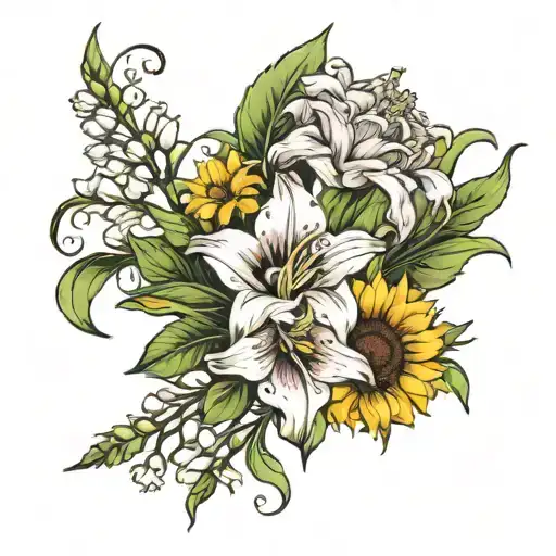 Gladiolus Lily Of The Valley And Sunflower