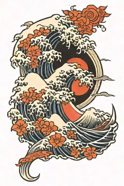 Great Wave And Japanese Sun