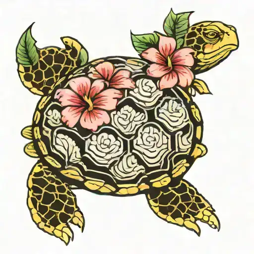 Turtle With Hibiscus On Shell Pattern