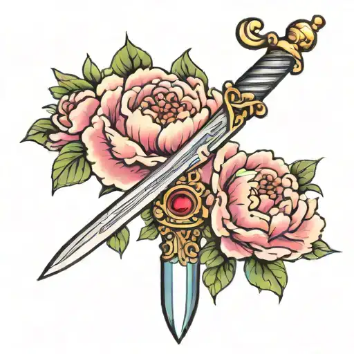 Traditional Dagger With Peony Flower