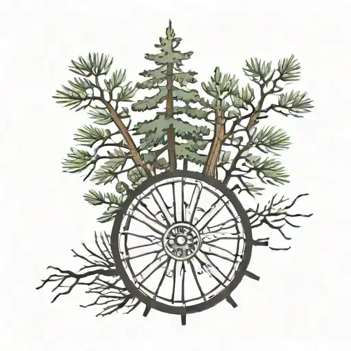Pine Tree Background And Wagon Wheel