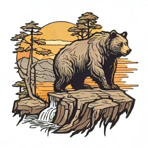 Bear And Die Standing Cliff Side Watching Sunset