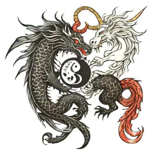 Black Dragon And White Unicorn Yin Yang
