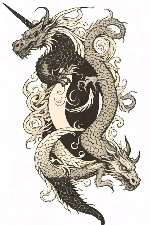 Black Dragon And White Unicorn Yin Yang
