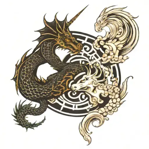 Black Dragon And White Unicorn Yin Yang