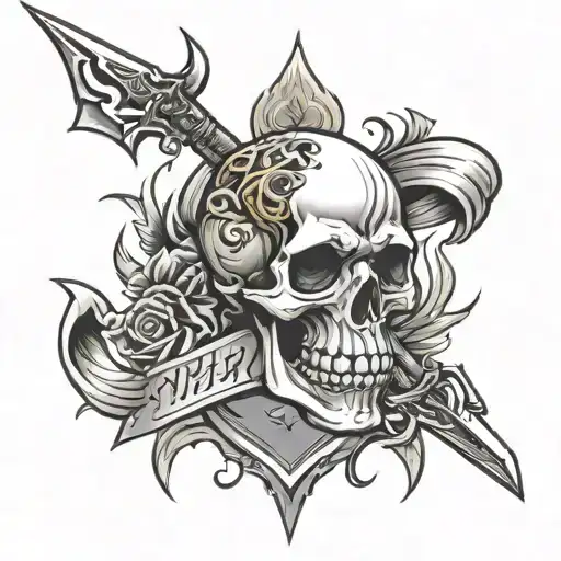 Skull And Daggers With A Banner That Says Nbr Black And Grey