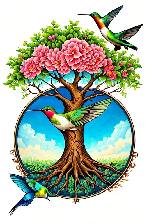 Tree Of Life With Hummingbird Hovering