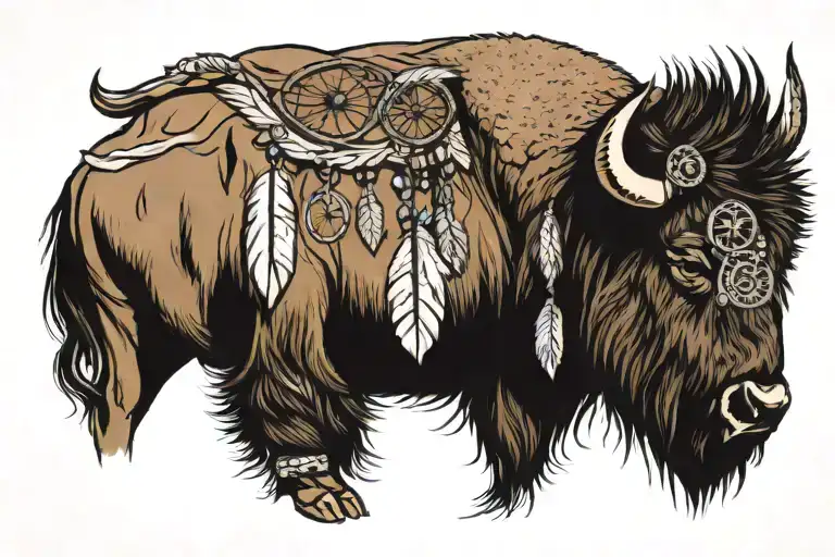 Bison In Profile With Dreamcatcher