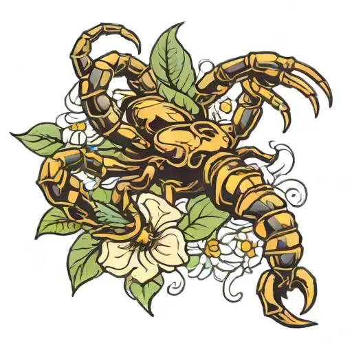 Scorpion And Flower Tattoo Design