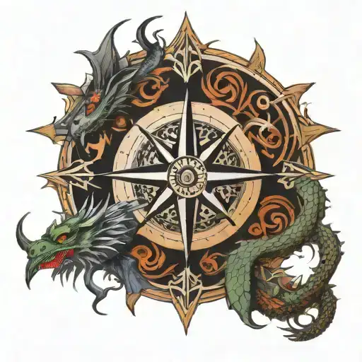 An Intricate Compass Rose With A Dragon In The Center