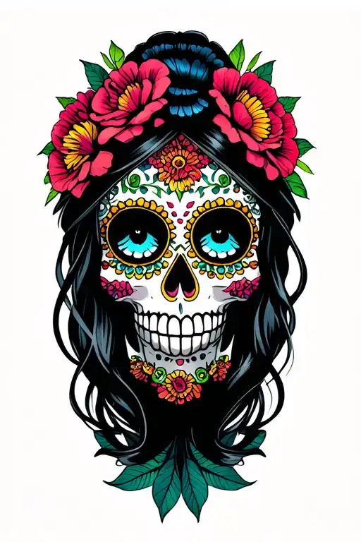 Sugar Skull Floral Lady Head