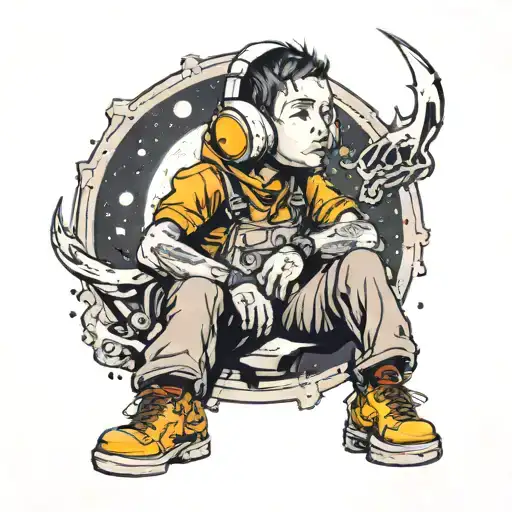 Boy Wearing Ear Defenders Sat On The Moon