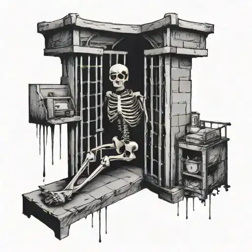 Back Prison Cell With Skeleton