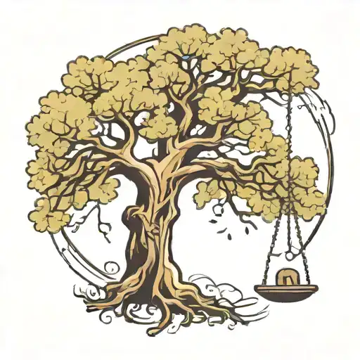 Oak Tree With A Swing Hanging