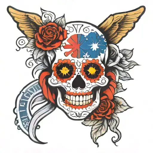 Sugar Skull With South Korean Flag