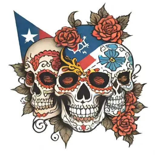 Sugar Skull With South Korean Flag Intertwined Within