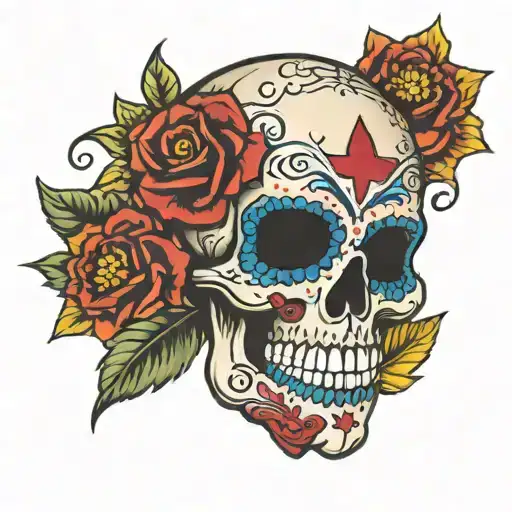 Sugar Skull With South Korean Flag Behind It