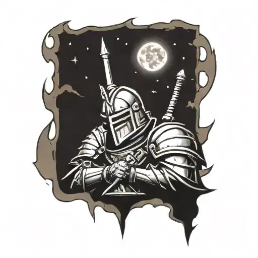 Depressed Gothic Knight Gazing At Moon