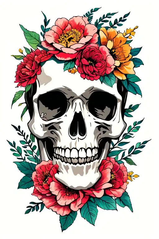 Skull And Flowers Surrounding