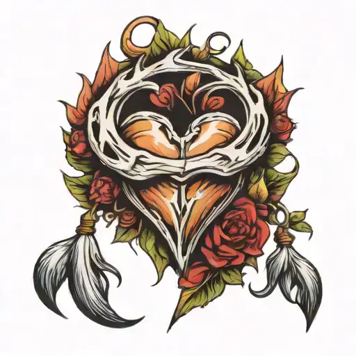 Fish Hook And Deer Antler Heart Shape