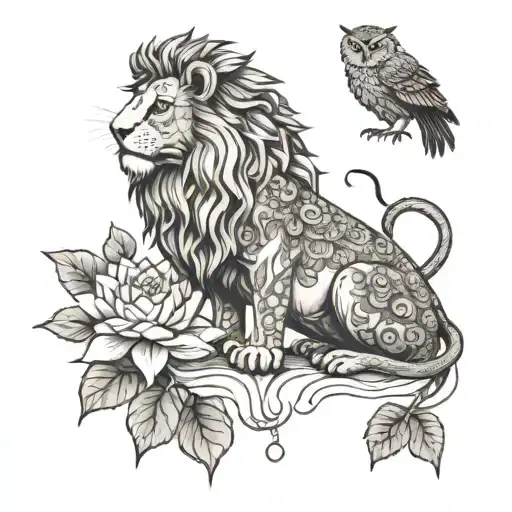 Hybrid Between A Lion An Owl A Manual Scale And A Lotus