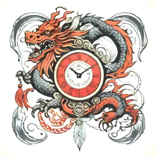 Roman Numeral Clock Chinese Dragon Red Clouds 1938 Dream Catcher
