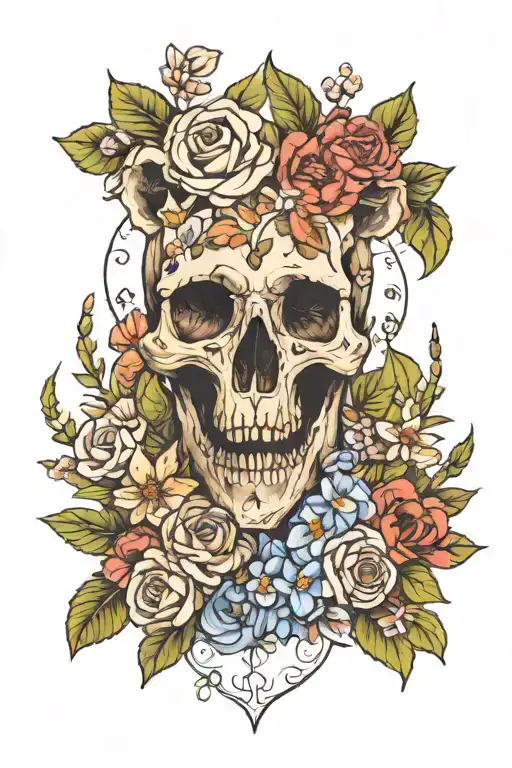 Bear Skull With Summer And Spring Flowers Growing
