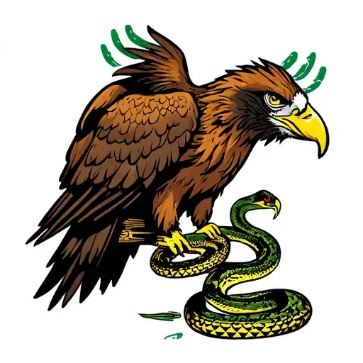 Mexican Eagle Standing On Cactus Killing Snake