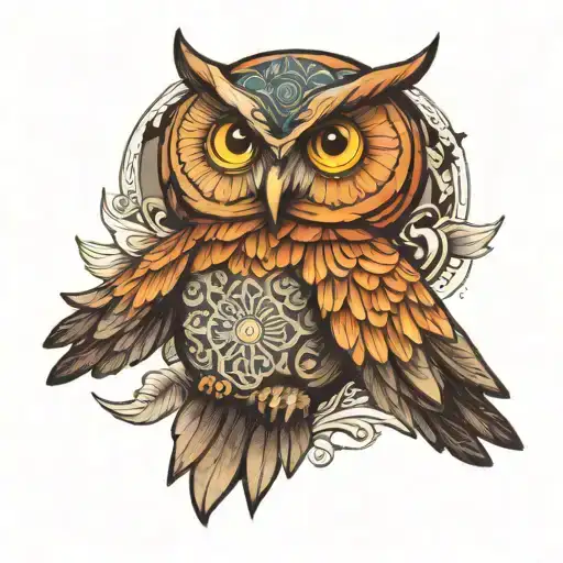 Spiritual Celestial Owl Flying Across His Chest