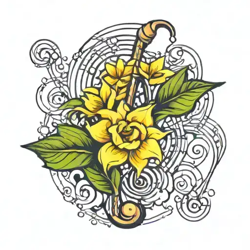 Music Note With Daffodil And Rose Growing