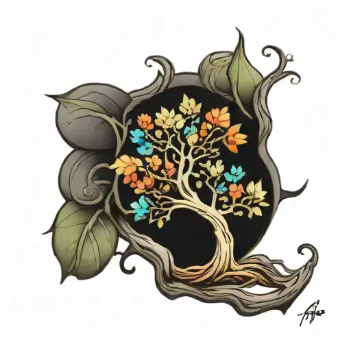 Small Color Tree Around Arm Tattoo Design