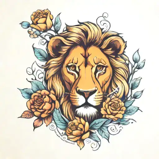 Lion And Flowers