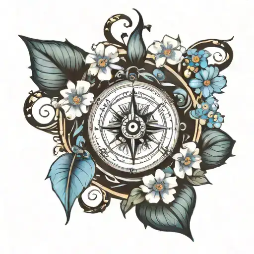 Compass With Forget-me-not Flowers In The Middle