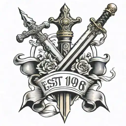 Est 1998 With A Sword On The Top And Bottom