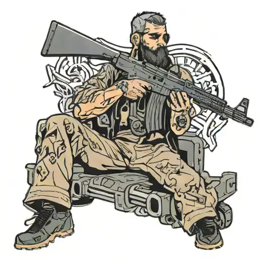 A Guy Holding A Ak47 Sitting On A Blacked Out Mercedes