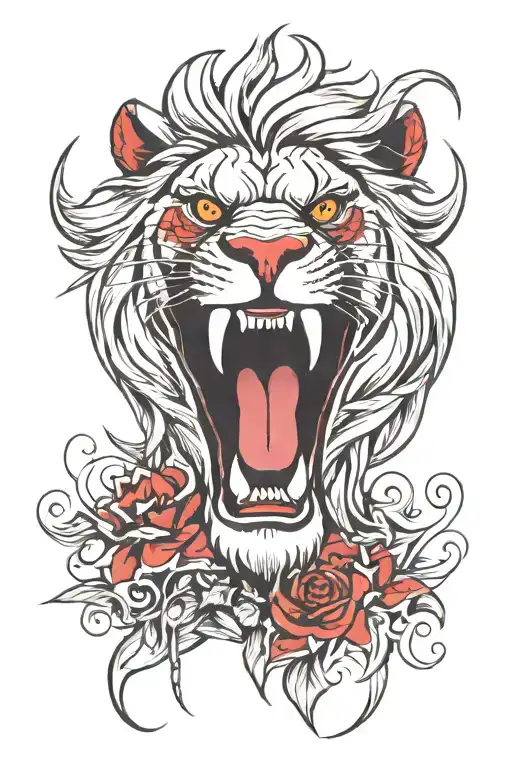 Lion Head Mouth Open Red Eyes