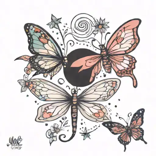 Cute Butterflies And Dragonflies Fluttering Around Stars Along My Collarbone