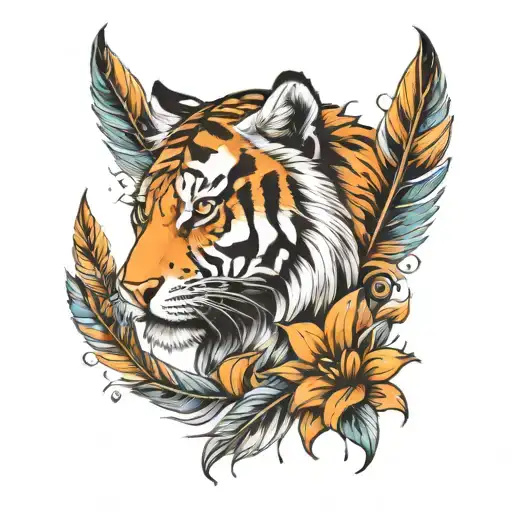 Tiger With Feathers Falling